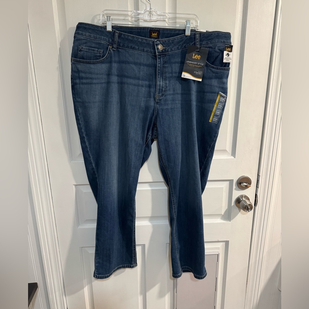 Lee Straight Leg Mid Rise Blue Jeans Size 24W Petite New With Tags - Picture 5 of 12